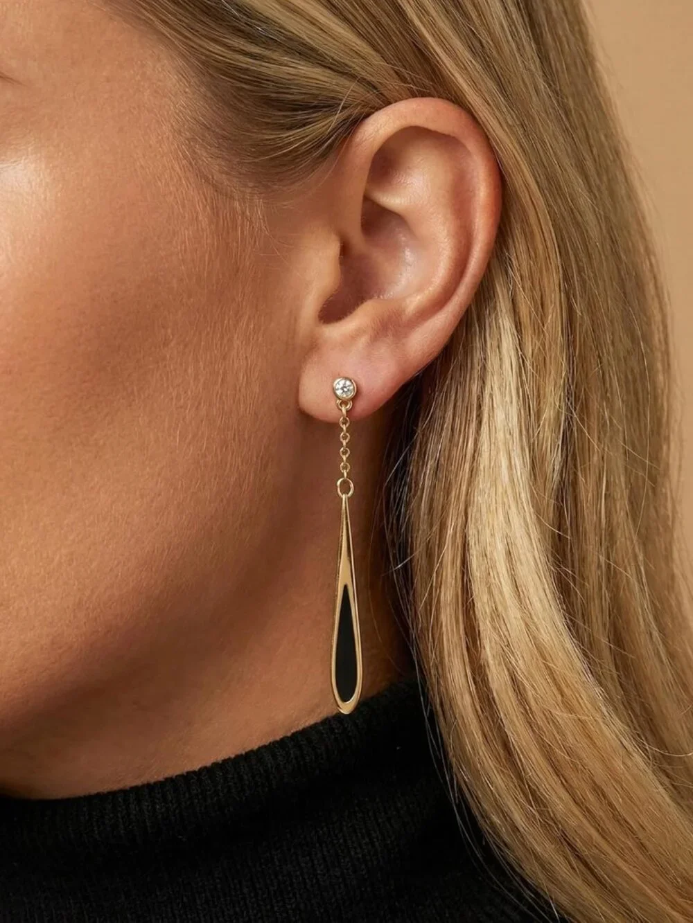 Gold Dangle Earrings for Women Black Waterdrop Drop Earrings Valentines for Gift - Picture 7 of 7